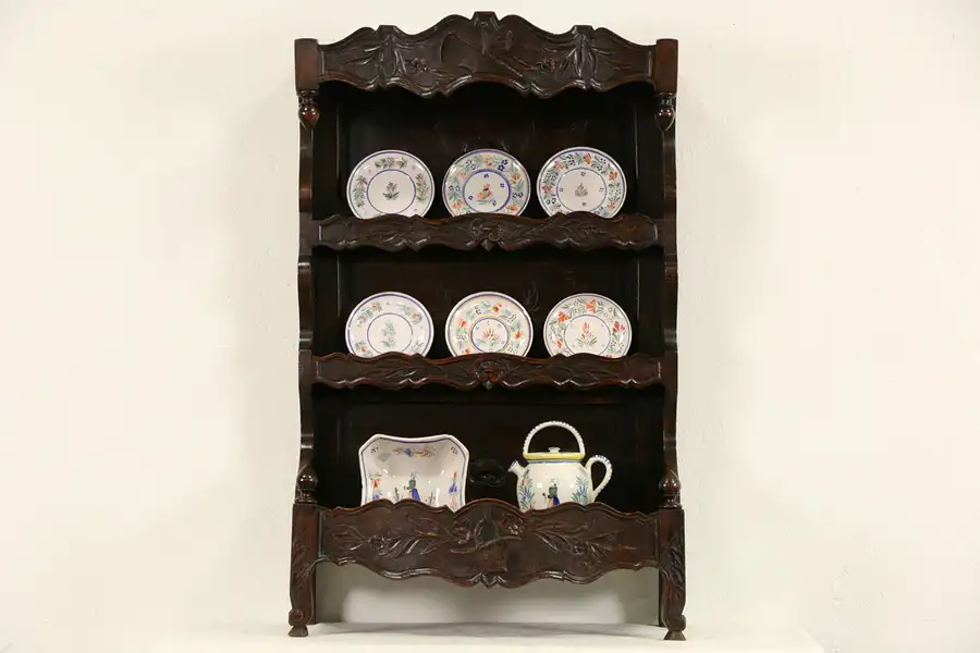 Main image of French Panetiere Carved Oak 1880 Antique Bread & Plate Rack