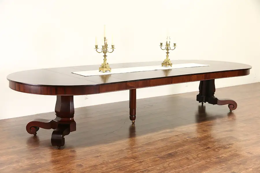 Main image of Empire Mahogany 1910 Antique 54" Round Dining Table, 7 Leaves Extends 13'