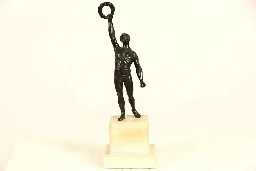 Main image of Bronze Sculpture, Olympic Athlete with Laurel Victory Wreath, Marble Base