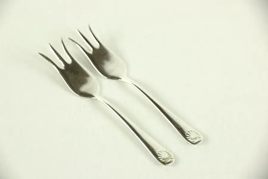 Main image of Pair of English Antique 1900 Silverplate Oyster or Lemon Forks, Signed WS & S