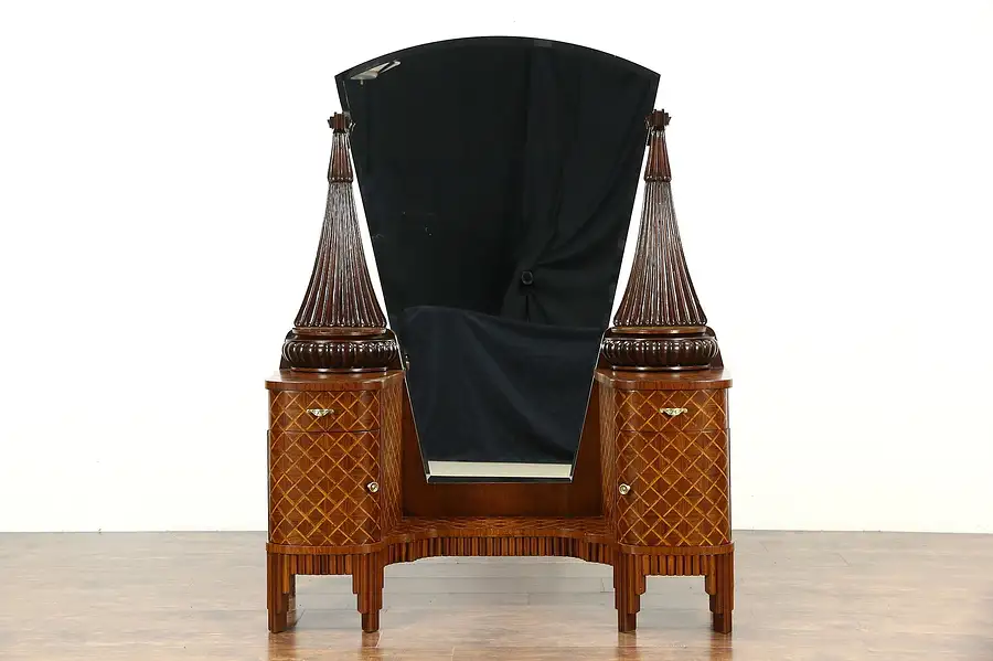 Main image of French Art Deco 1925 Antique Vanity or Dressing Table, Rosewood Marquetry