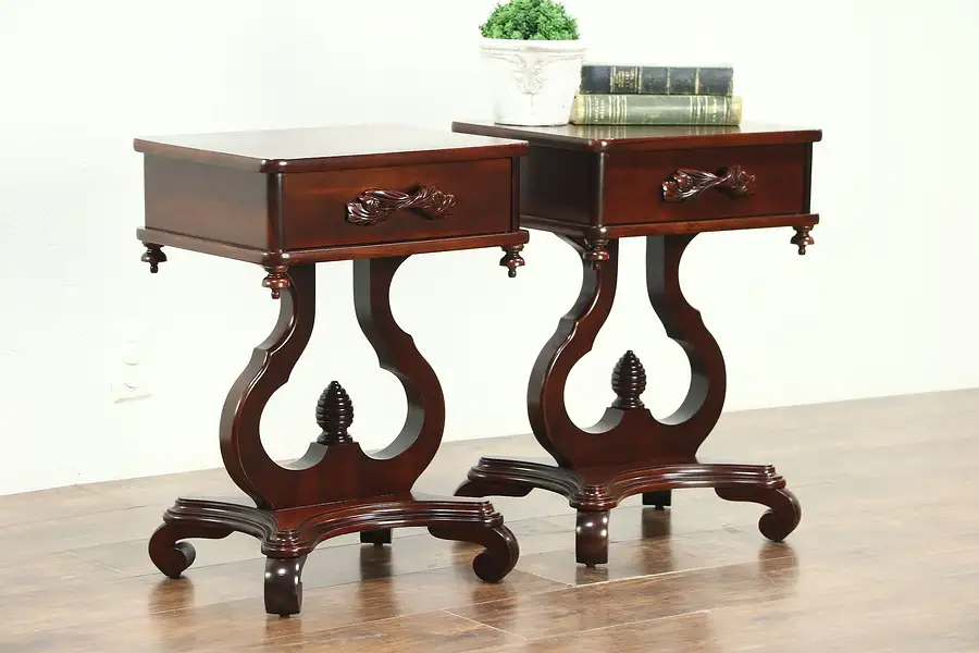 Main image of Pair of Cherry Vintage Lyre Base End Tables or Nightstands, Forslund