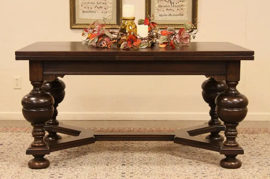 Main image of Carved Oak Writing Desk, Dining or Library Table