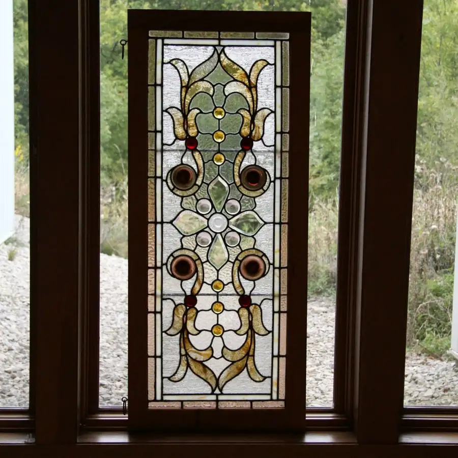 Main image of Victorian 1890 Leaded Stained Glass Window, Jewels