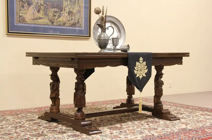 Main image of Brittany Library or Dining Table, Carved Figure Legs