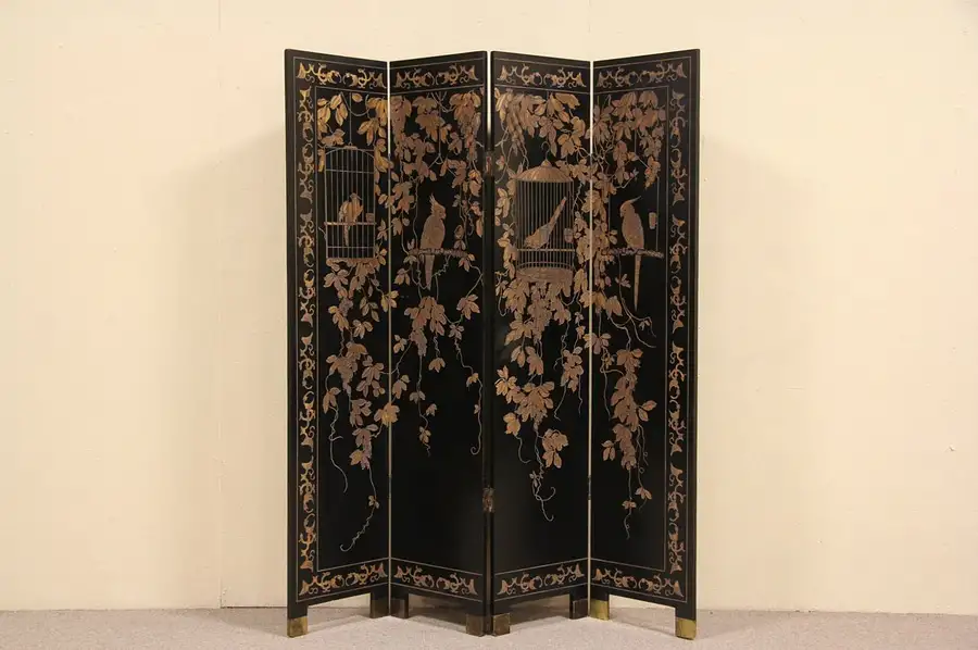 Main image of Chinese 4 Panel Coromandel Lacquer Screen