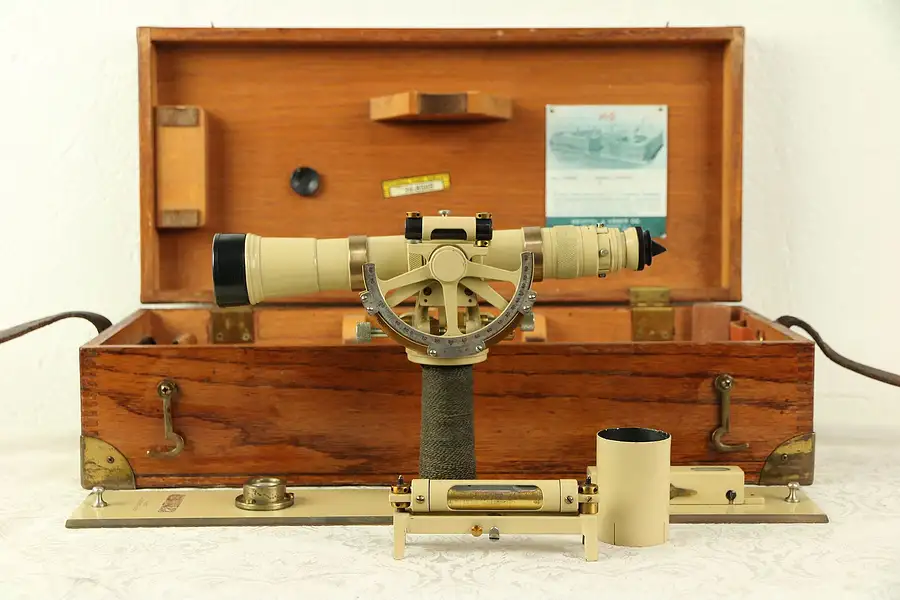 Main image of Kueffel & Esser Signed Vintage Theodolite Surveyor Transit, Oak Case