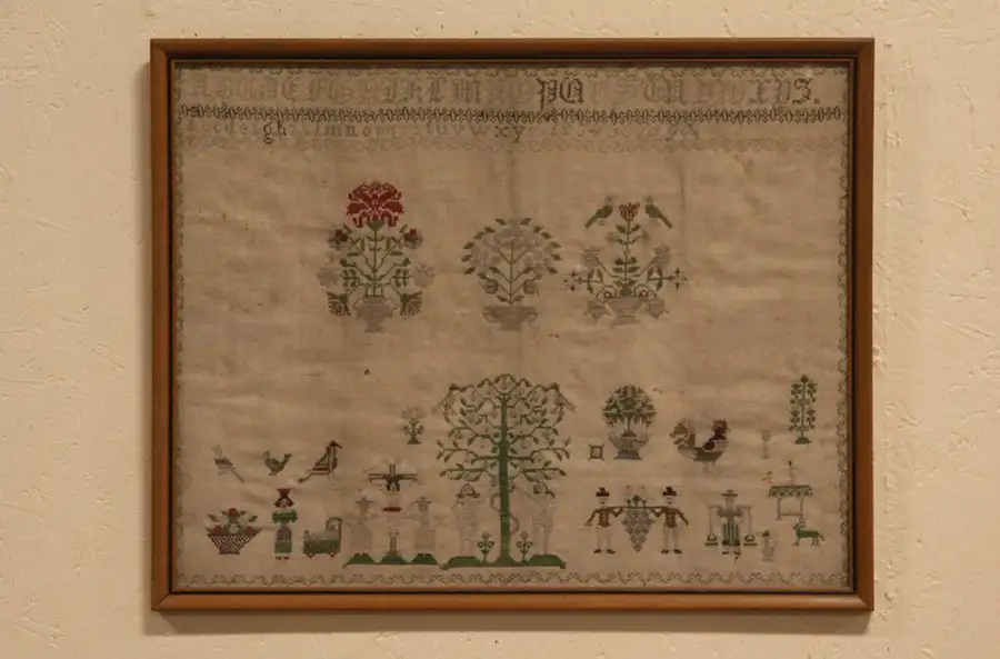 Main image of Adam & Eve 1830's Antique Child's Needlework Sampler