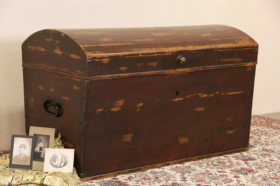 Main image of Scandinavian Treasure Chest Dome Top Antique 1850 Era Trunk