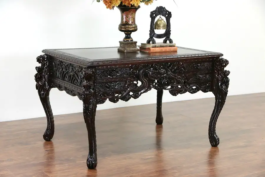 Main image of Japanese 1900's Antique Hand Carved Center Table, Dragons