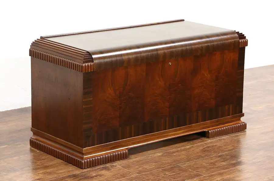 Main image of Art Deco 1940 Vintage Waterfall Trunk or Blanket Chest, Signed Dillingham