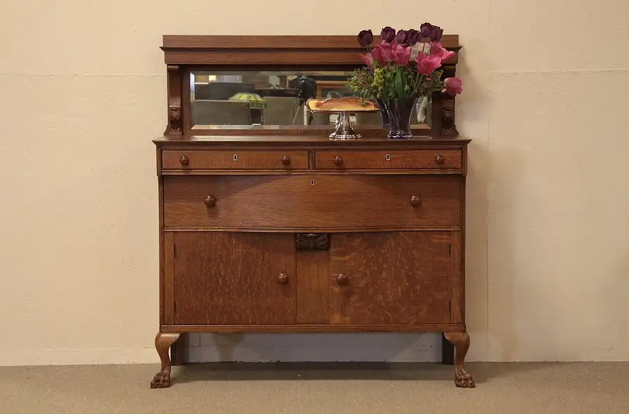 Main image of Victorian Oak Sideboard Buffet, Beveled Mirror