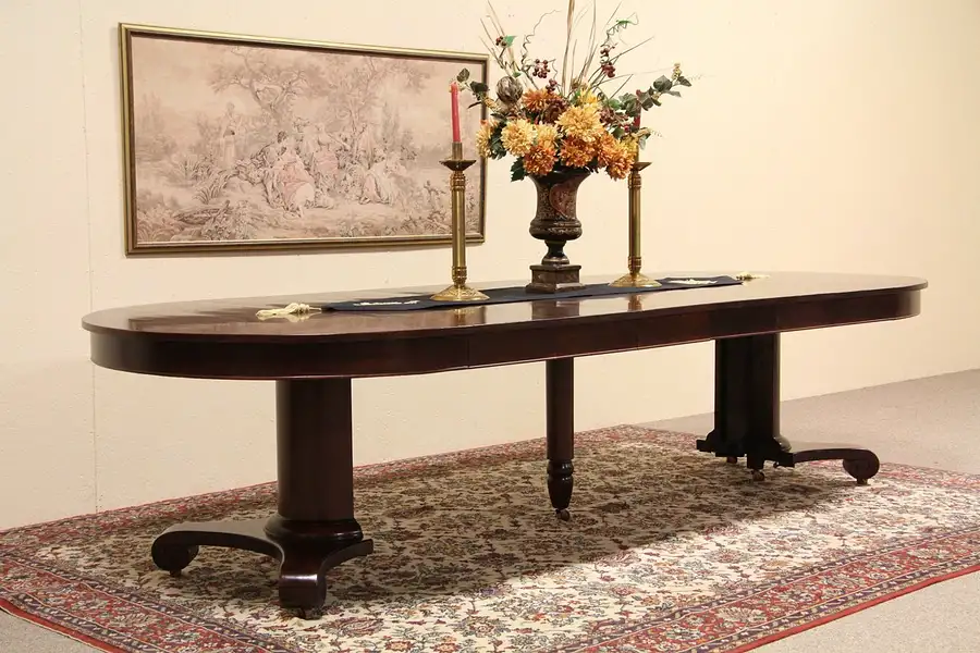 Main image of Round 4' Mahogany Antique 1900 Dining Table, Extends 10'