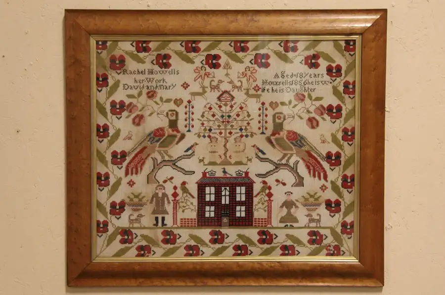 Main image of Sampler 1856 Antique Rachel Howells Adam & Eve Needlework