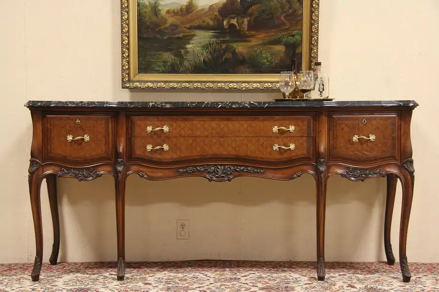 Main image of Italian Antique Sideboard or Server, Black Marble Top