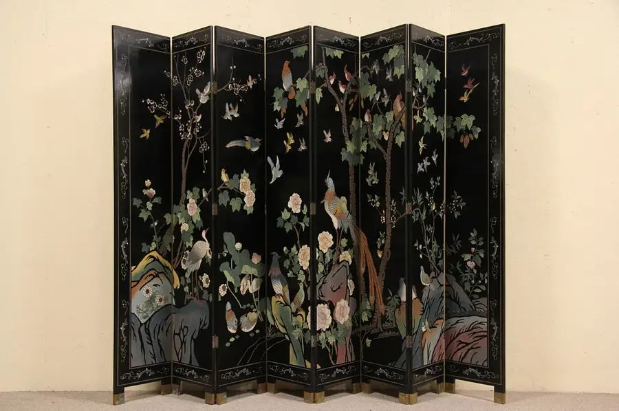 Main image of Coromandel 8 Panel Carved Lacquer Chinese Screen