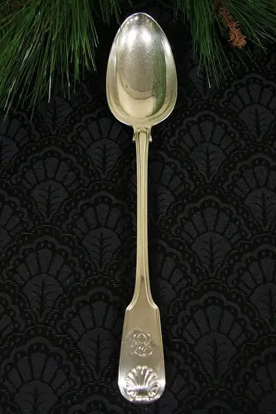 Main image of Georgian Sterling Silver Basting, Stuffing or Dressing Spoon, Fiddle and Thread