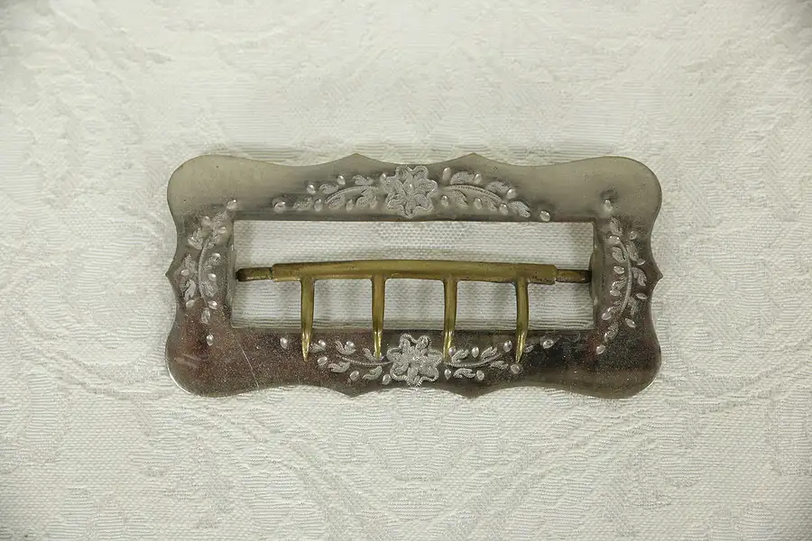 Main image of Victorian 1890's Antique Embossed Nickel 2 1/2" Belt Buckle