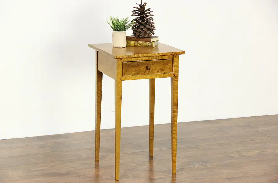 Main image of Curly Tiger Maple Nightstand or End Table, Vintage Replica of 1790 Original