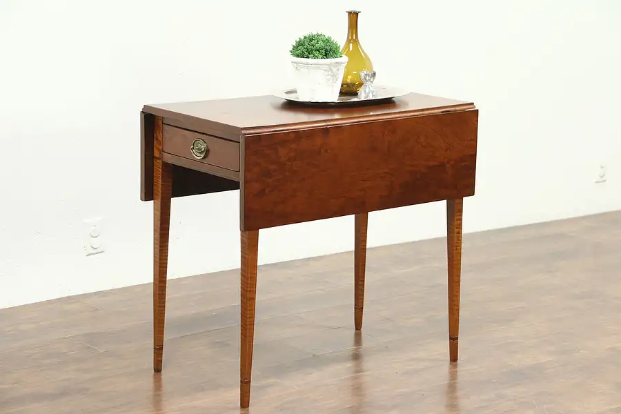 Main image of Hepplewhite 1760 Antique Cherry & Tiger Maple Pembroke Dropleaf Table