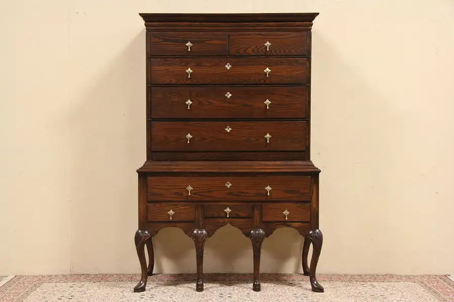Main image of Oak Vintage Secretary Desk High Boy Chest, Secret Drawers