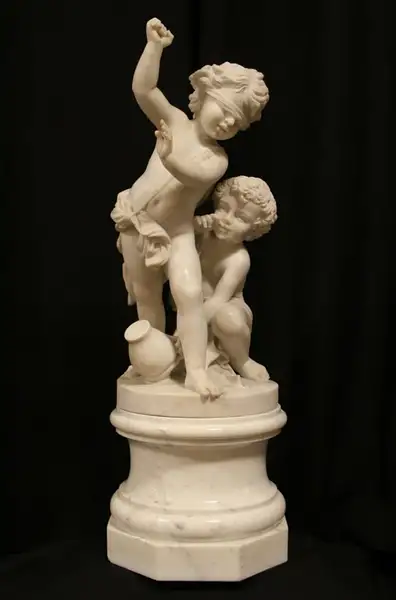 Main image of Romanelli Marble Statue, 1900 Sculpture of Children Playing
