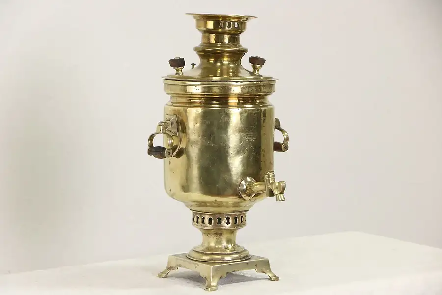 Main image of Russian Antique 1900 Brass Samovar Tea Kettle, Czarist Era Seal Stamps
