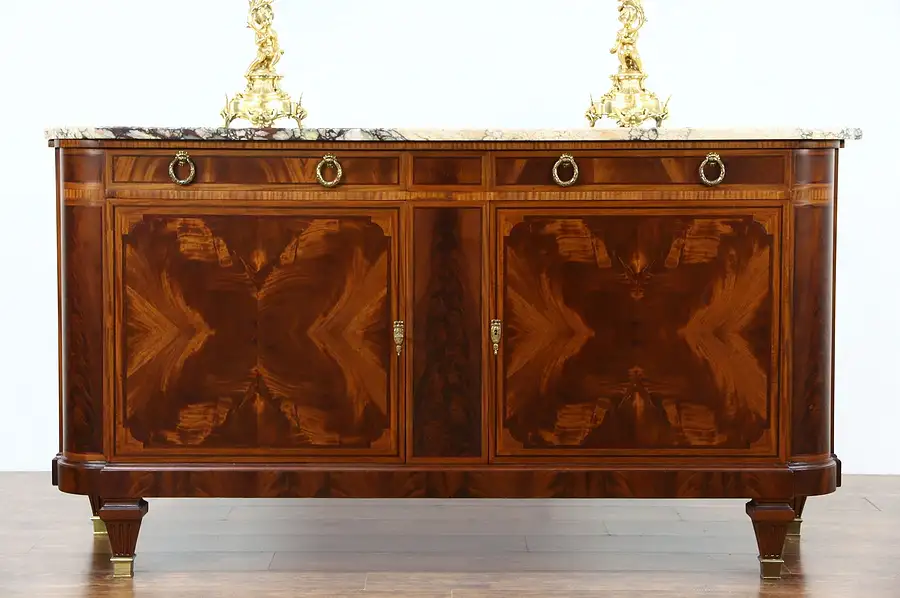 Main image of Marble Top Paris France Signed 1930 Vintage Sideboard, Server, Buffet or Console