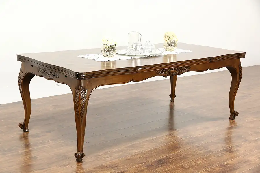 Main image of Country French Carved Cherry Vintage Dining Table, Extends 11' 3"