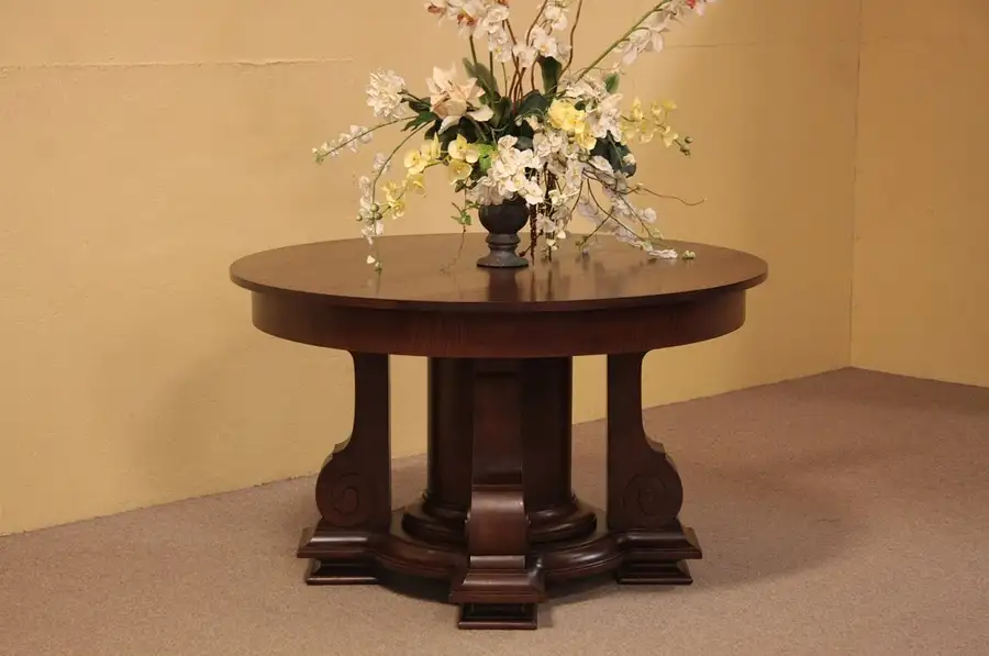 Main image of Round Antique Oak Game, Center Foyer or Lamp Table