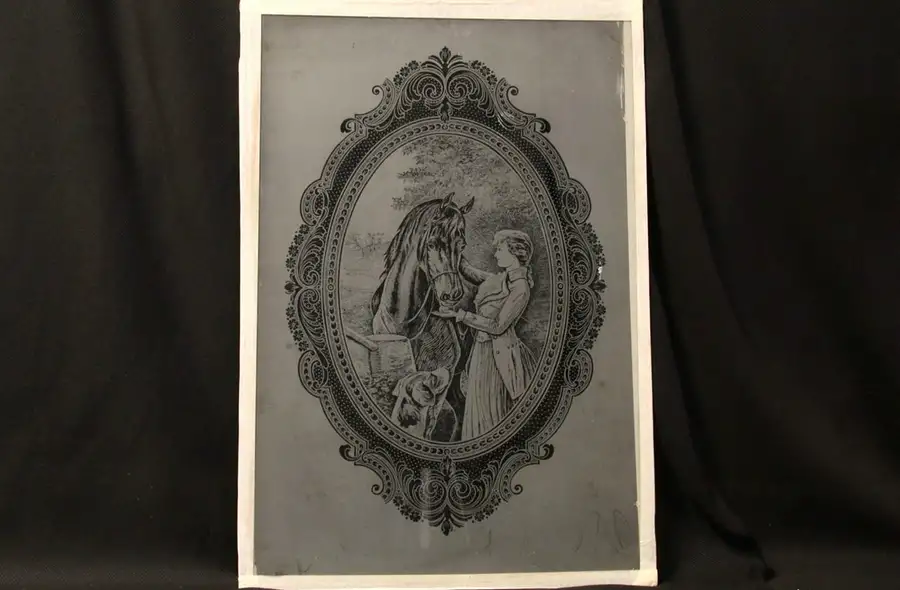 Main image of Etched Glass Girl & Horse Window Pane