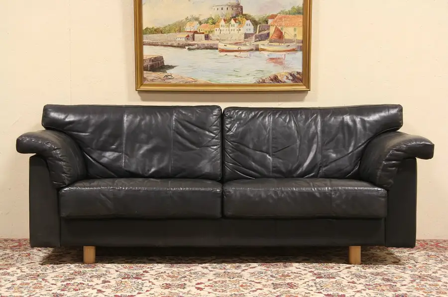 Main image of Scandinavian Vintage Charcoal Leather Sofa