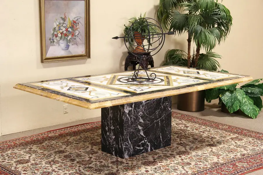 Main image of Pietre Dure Inlaid Marble & Onyx Dining or Conservatory Table