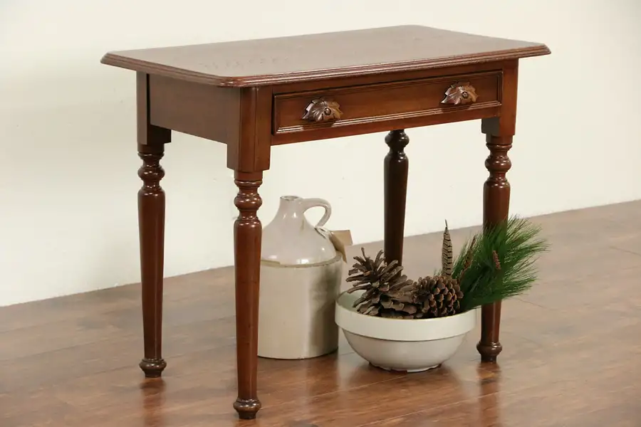 Main image of Victorian 1875 Antique Carved Walnut One Drawer Table