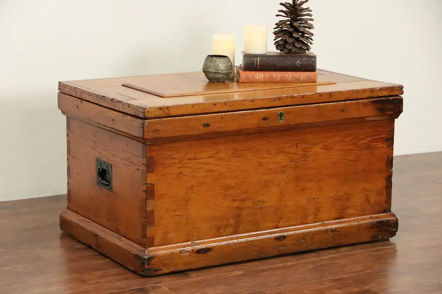 Main image of Country Pine 1880 Antique Carpenter Tool Chest, Trunk or Coffee Table