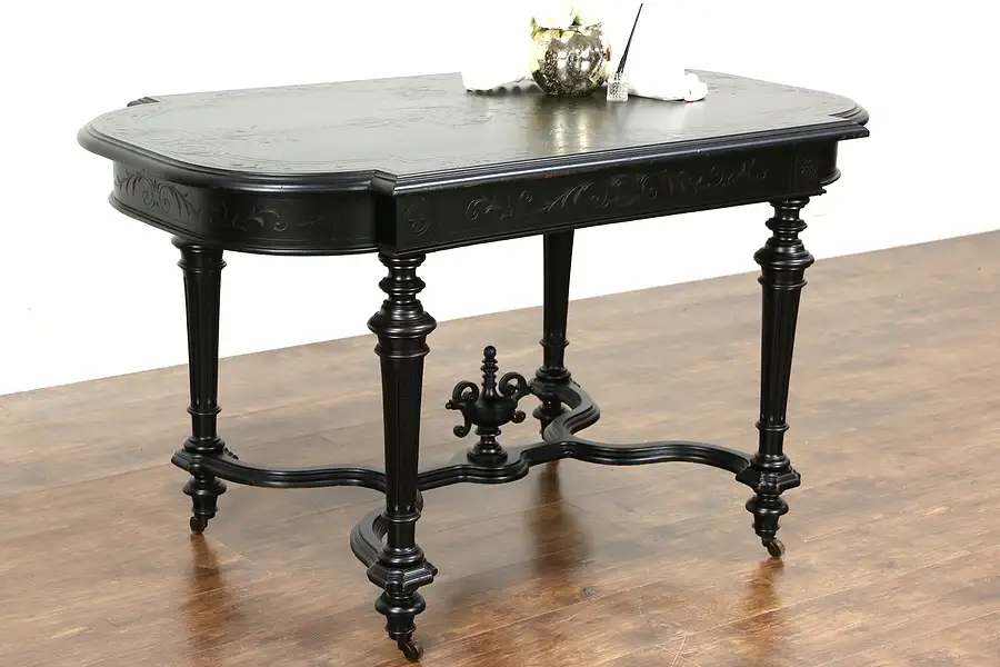 Main image of Victorian Renaissance Ebonized Carved 1870's Antique Hall or Center Table