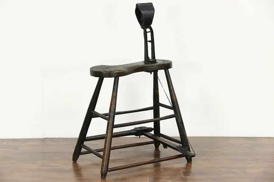 Main image of Harness or Horse Saddle Maker, Antique Saddler Leather Work Bench