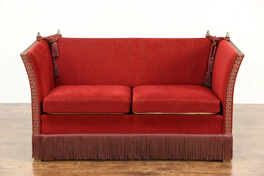 Main image of Spanish 1940's Vintage Loveseat or Hall Settee, Fringe Bottom, All Original