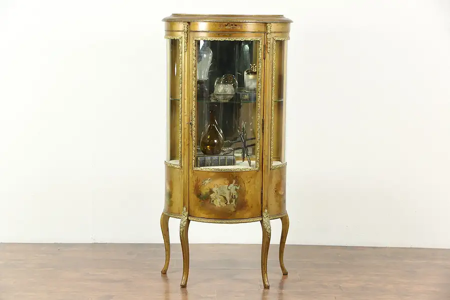 Main image of French Antique Vernis Martin Curved Glass Vitrine or Curio Display Cabinet