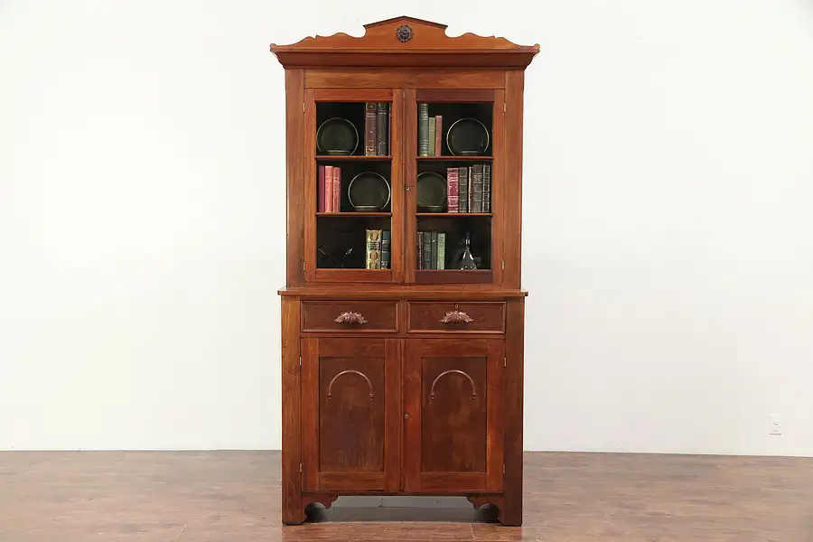 Main image of Victorian Antique 1860 Walnut Bookcase, Pantry Cupboard or Cabinet
