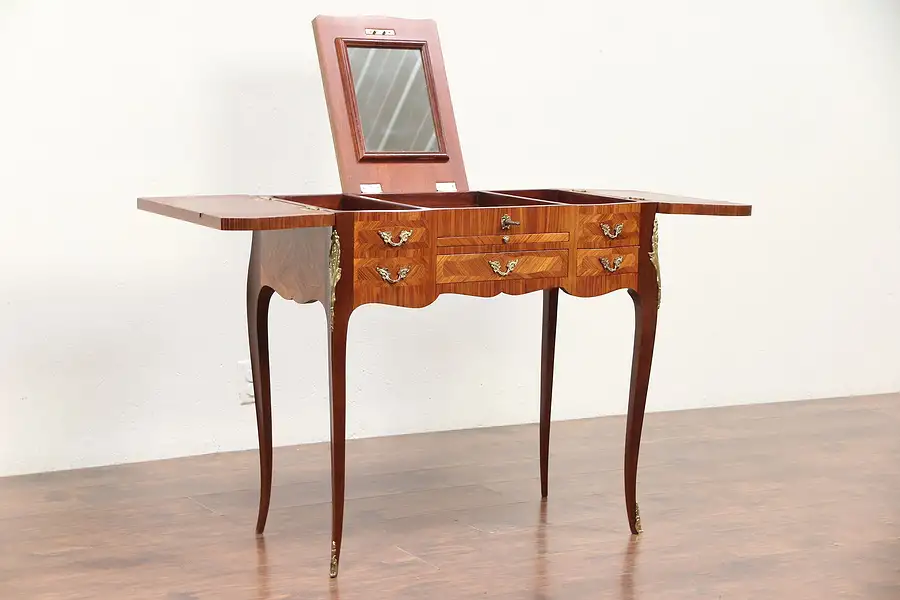 Main image of Tulipwood Marquetry Italian Vintage Vanity or Dressing Table, Mirror