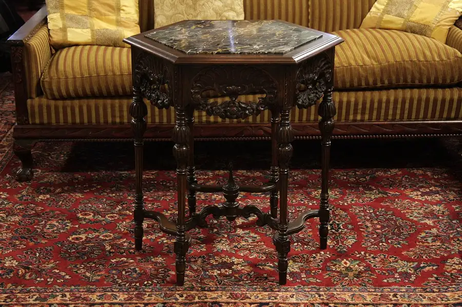 Main image of Marble Top Antique Lamp Table