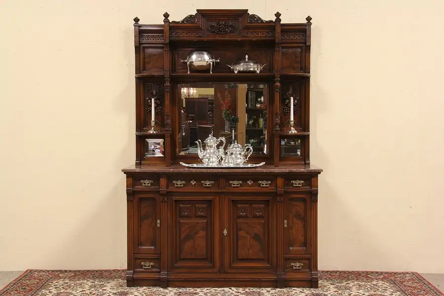 Main image of Eastlake Marble Top 1880 Sideboard, Server or Sideboard