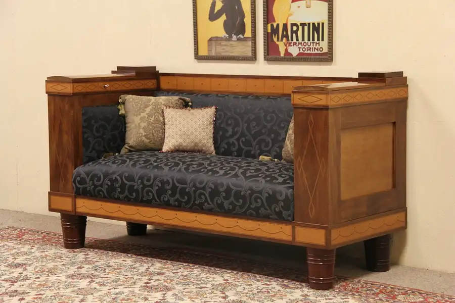 Main image of Empire or Biedermeier 1835 Antique Sofa or Hall Settee, Locking Jewelry Boxes