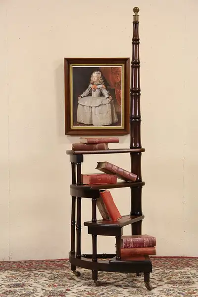 Main image of Mahogany 1920's English Curved Library Steps, Tooled Leather