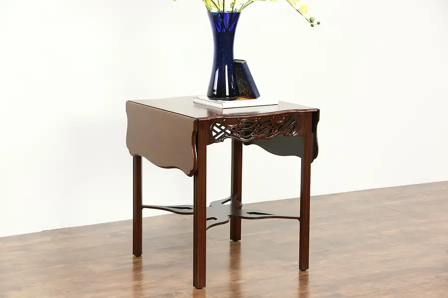 Main image of Baker Charleston Collection Signed Mahogany Vintage Dropleaf Lamp Table