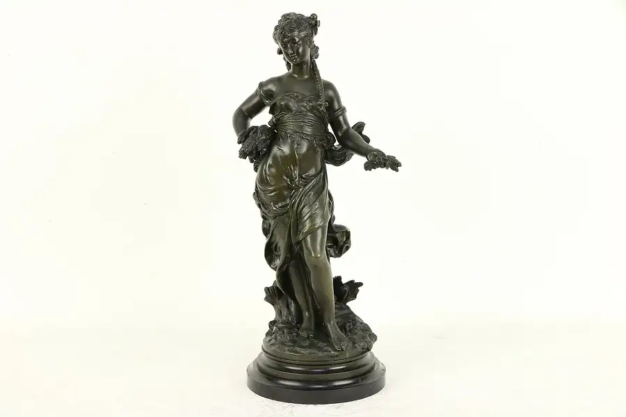 Main image of Harvest Antique Bronze Statue of Young Woman, Signed H. Moreau