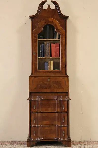 Main image of Ethan Allen Italian Olive Burl Vintage Secretary Desk & Bookcase