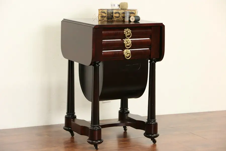 Main image of Empire 1820's Antique Dropleaf Mahogany Sewing, Work or Lamp Table