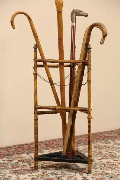 Main image of Victorian Bamboo & Iron 1890 Antique Umbrella & Cane Hall Stand